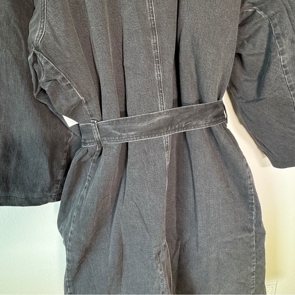 Good American Uniform Tie-Up Pockets Black‎ Wash Denim Trench Coat 2XL/3XL - Picture 13 of 15